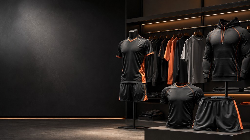 Finished sportswear and hoodies on display in the Velnox Wear showroom