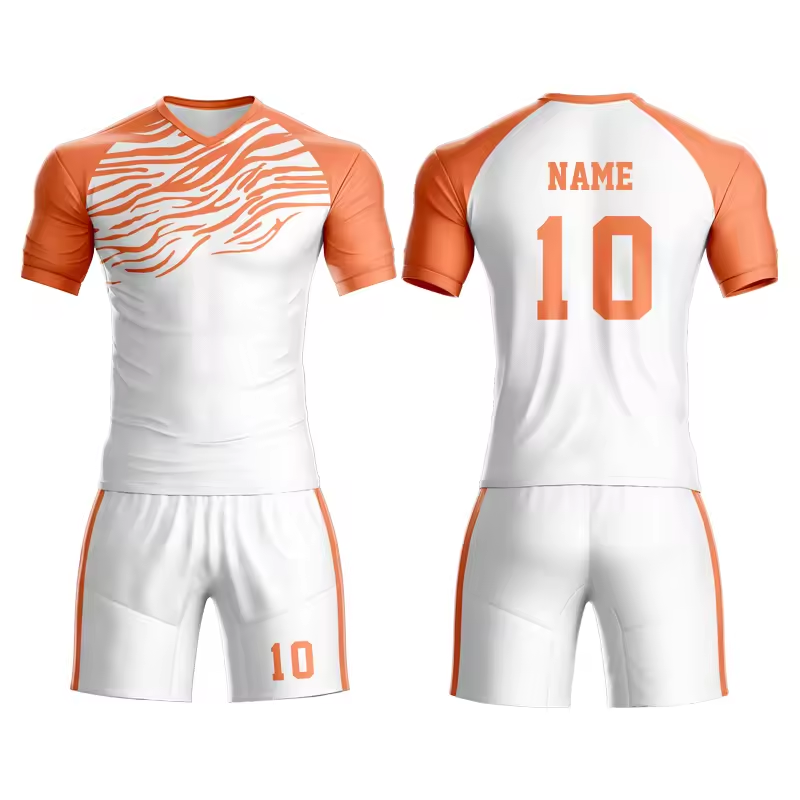 Custom white and orange team sportswear kit by Velnox Wear