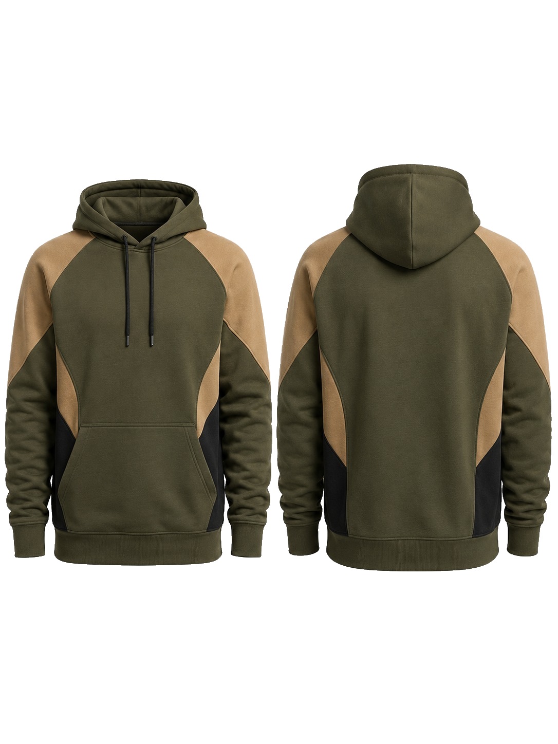Custom Hoodies Olive Tan Black Hoodie manufactured by Velnox Wear