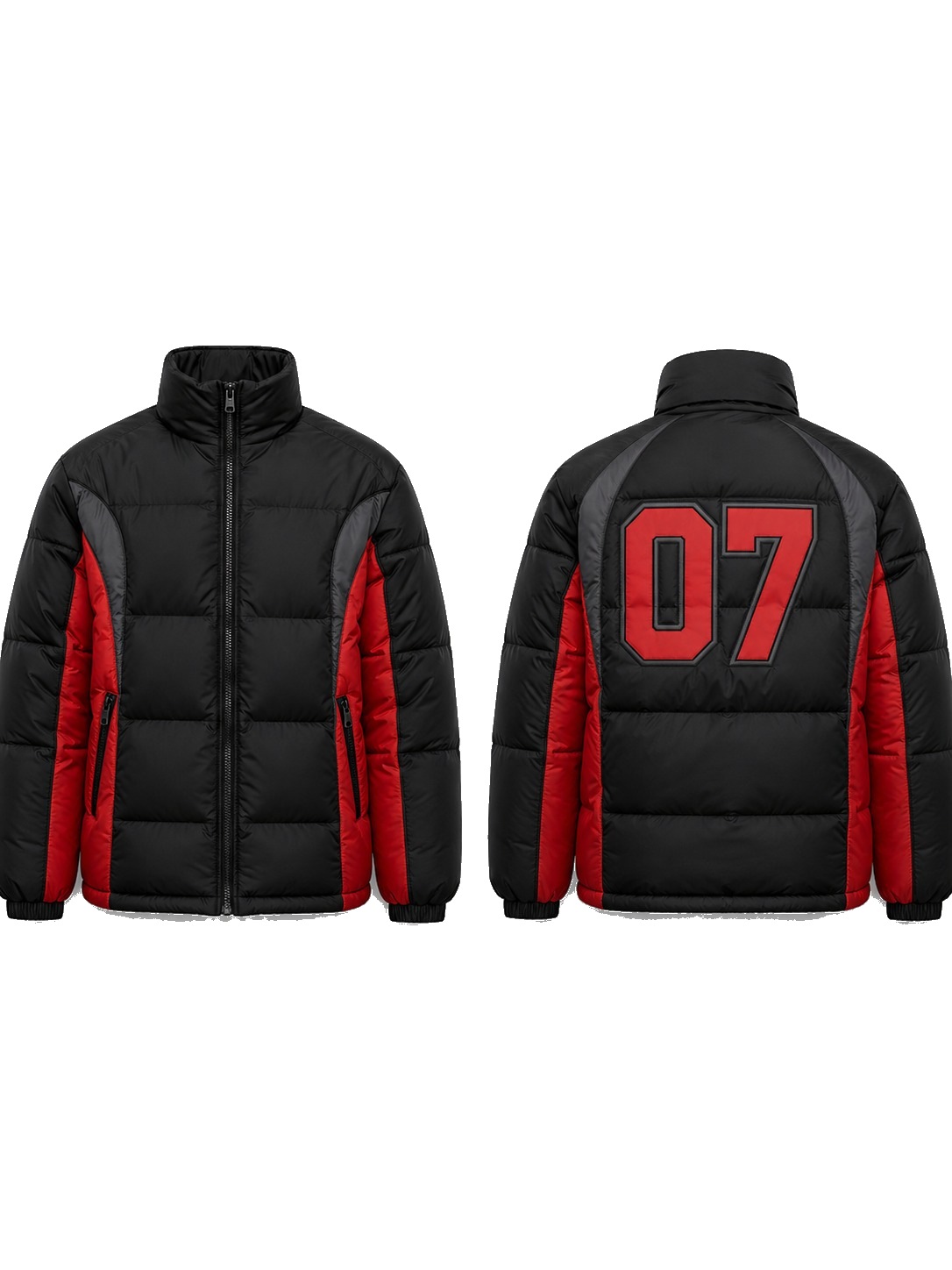 Custom Puffer Jackets Black Red Puffer Jacket manufactured by Velnox Wear