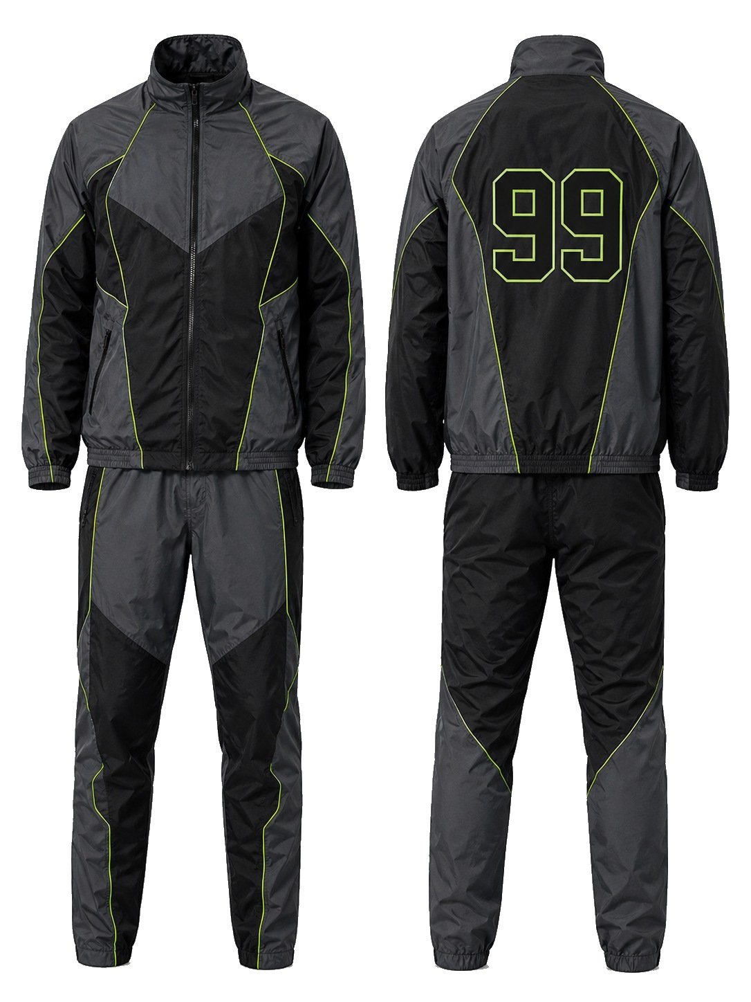 Custom Windbreaker Sets Charcoal Neon Windbreaker Set manufactured by Velnox Wear