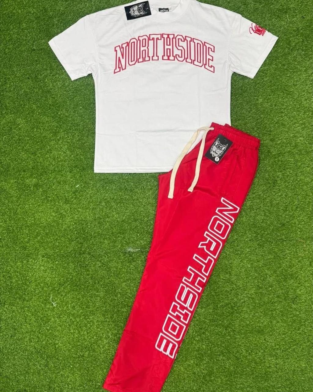Custom crop top and compression shorts set in pink grey and blue detail 1
