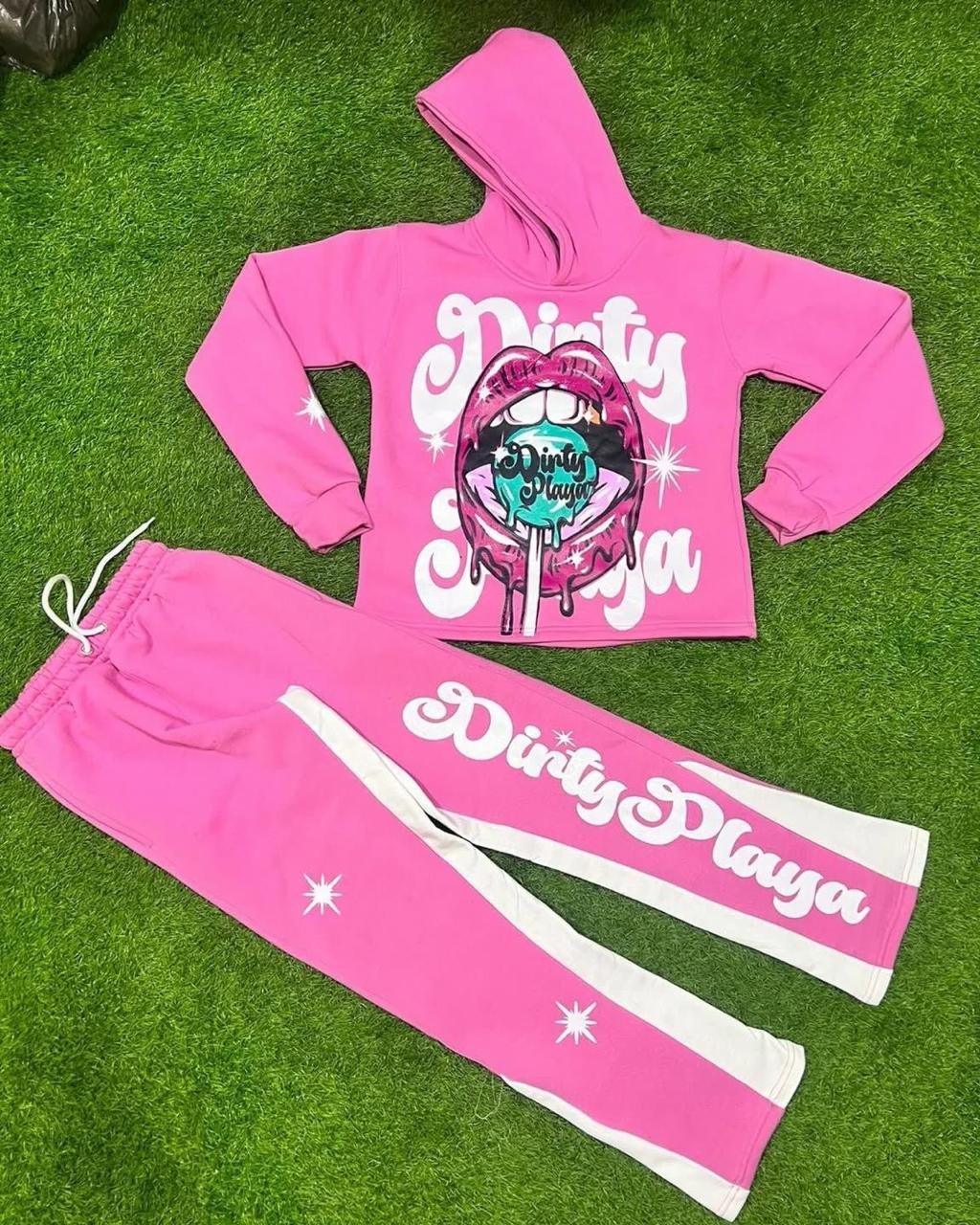 Fleece hoodie and jogger tracksuit in red orange and pink colorways detail 2