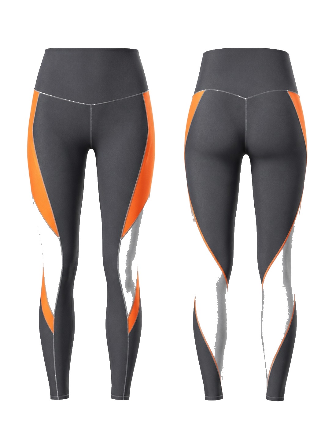 Custom Leggings Charcoal Orange Colorblock Leggings manufactured by Velnox Wear