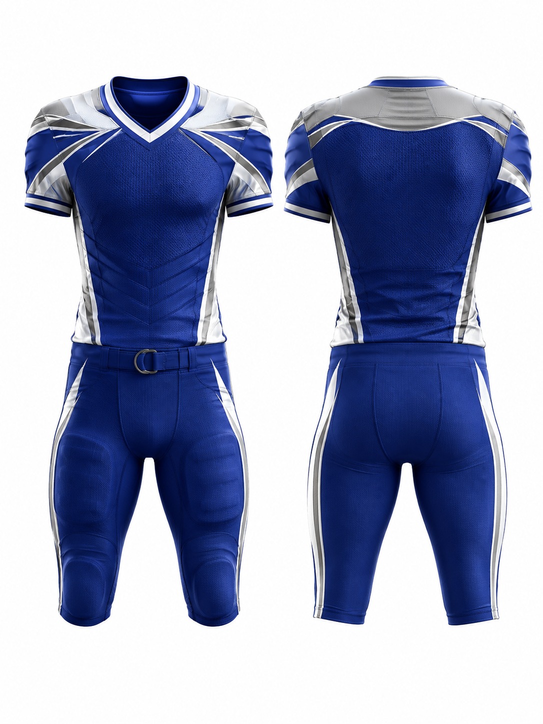 Custom American Football Blue And Silver Football Uniform manufactured by Velnox Wear