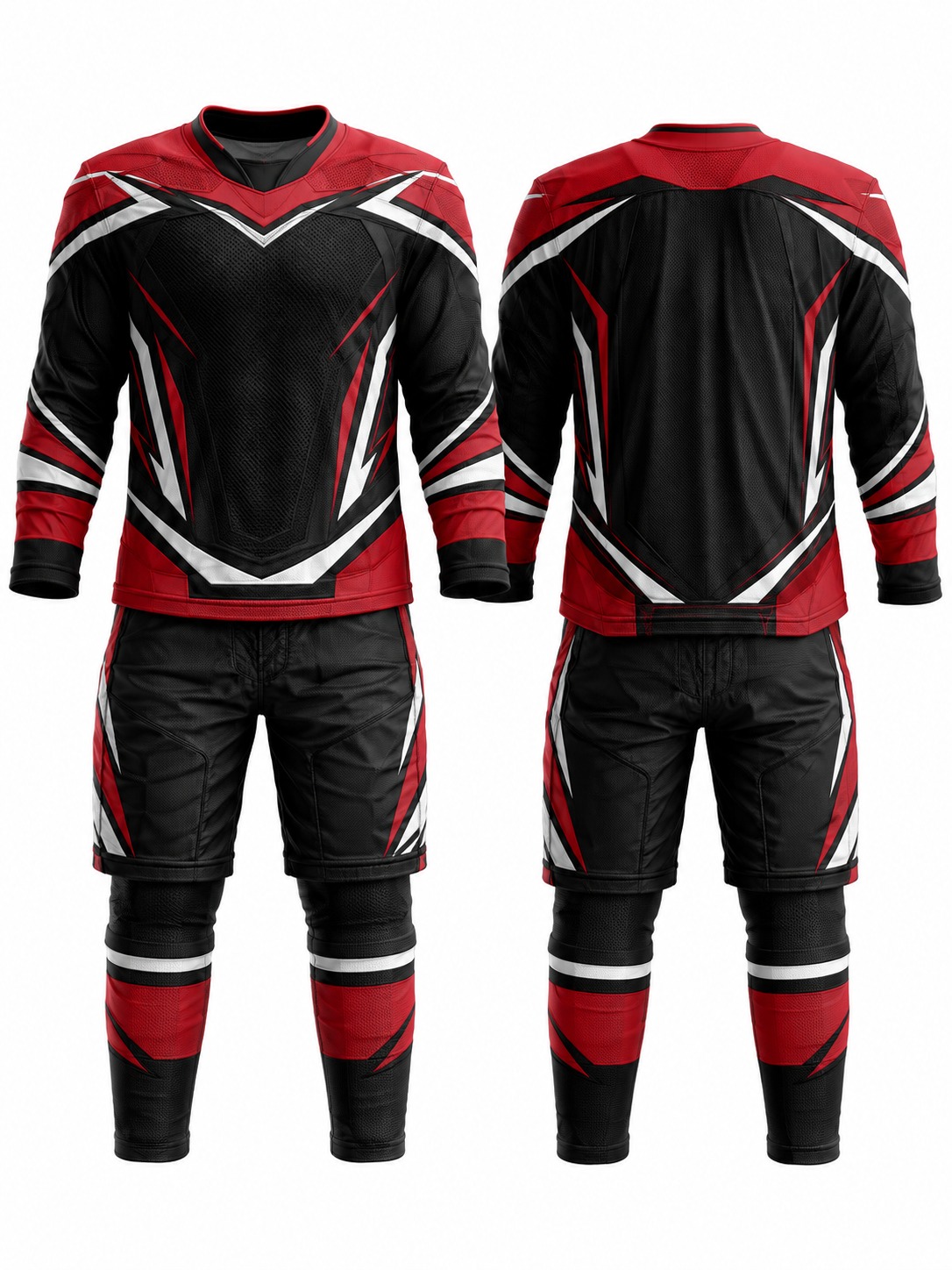 Custom Ice Hockey Black Red And White Hockey Uniform manufactured by Velnox Wear