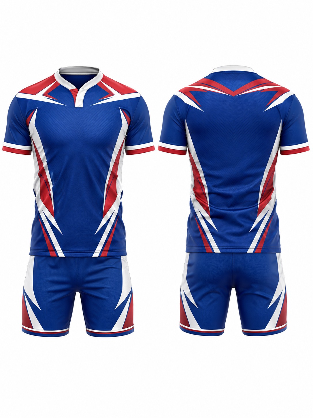Custom Rugby Blue Red And White Sports Uniform manufactured by Velnox Wear