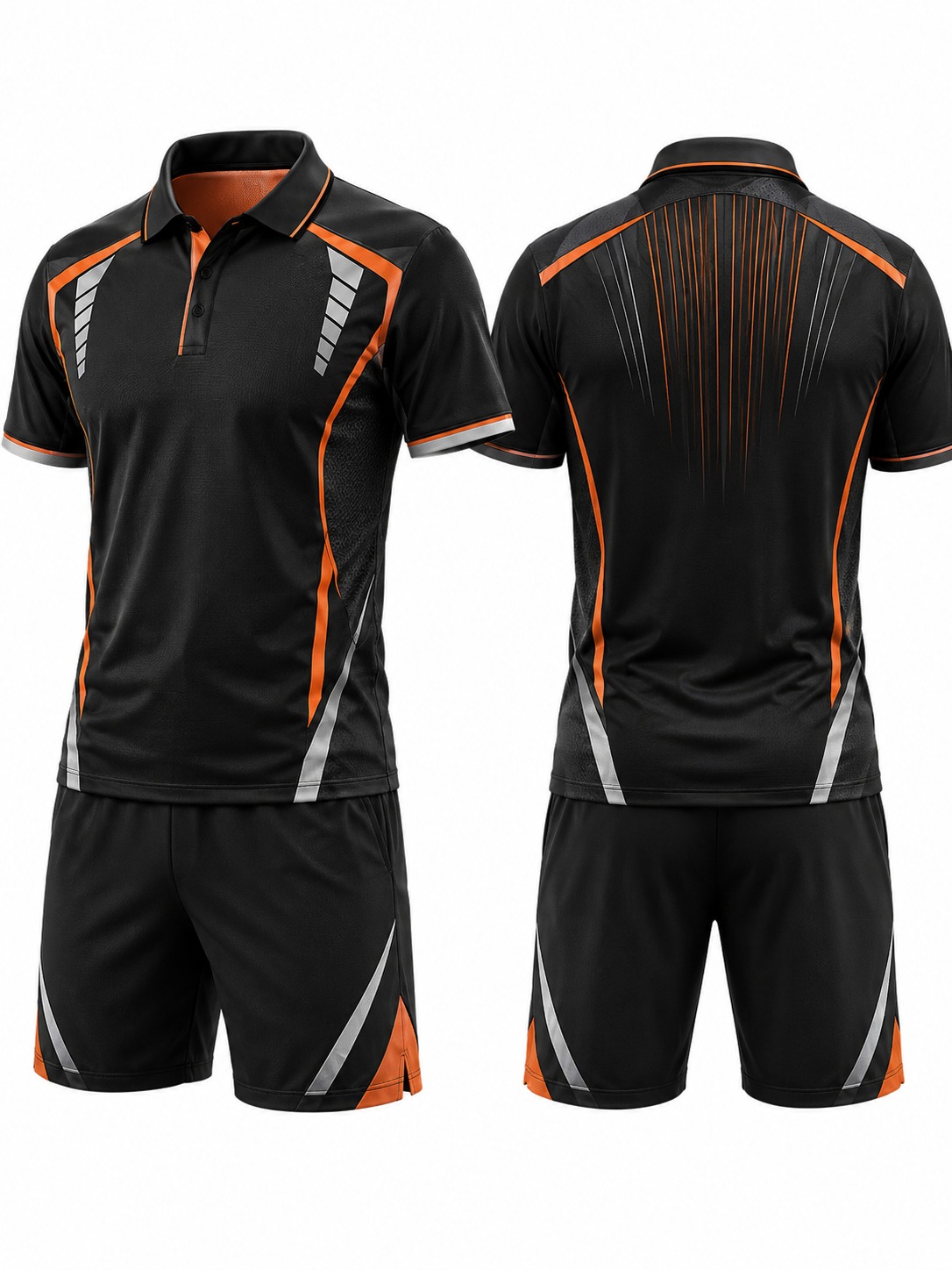 Custom Tennis Black Orange Athletic Polo manufactured by Velnox Wear